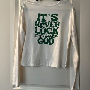 Women’s White and Green Fitted Long Sleeve Graphic Tee